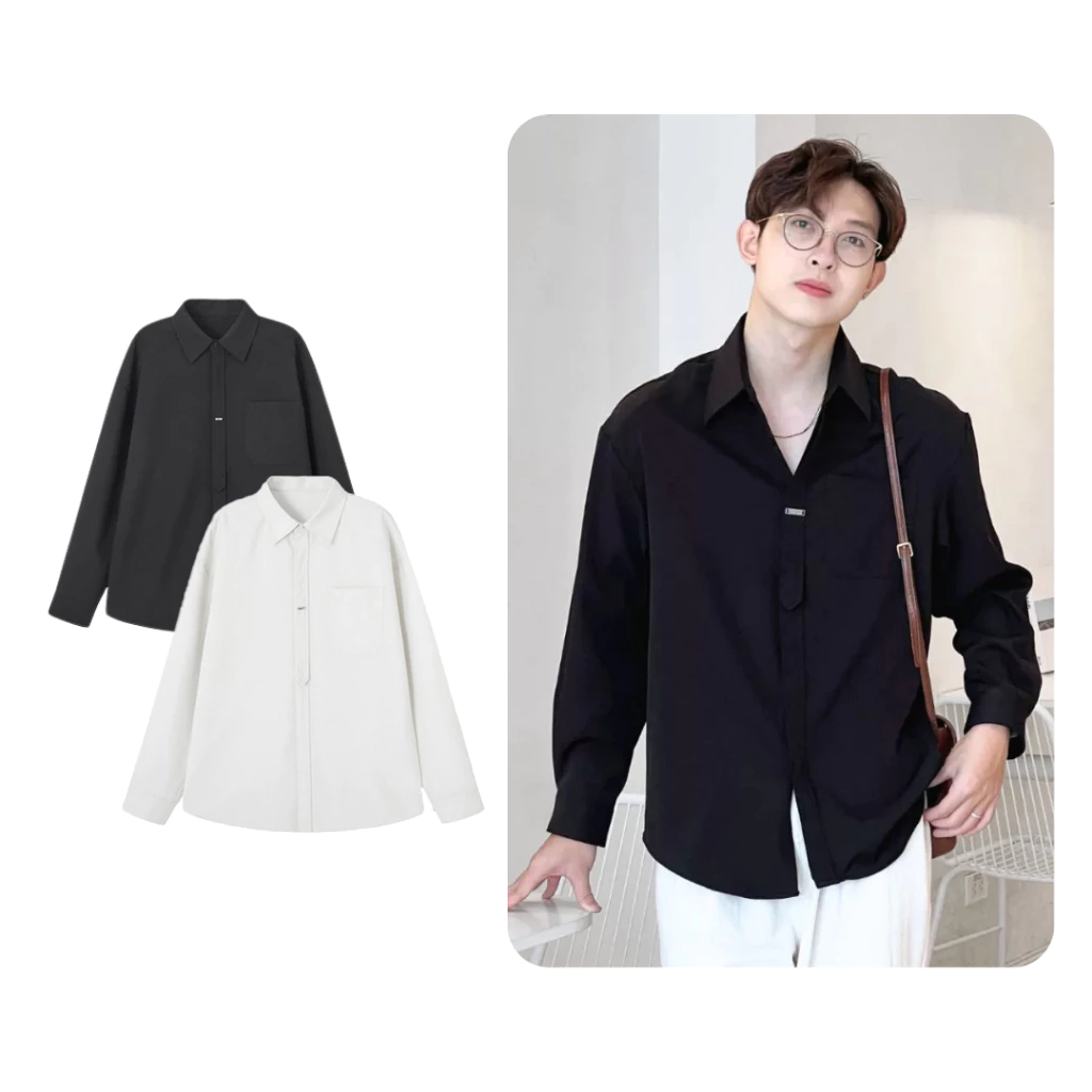 Áo Sơ Mi Nam Dài Tay Chất Chéo Hàn Quốc Form Rộng Đẹp Màu Đen Trắng Size M-2XL Thời Trang Halley A40