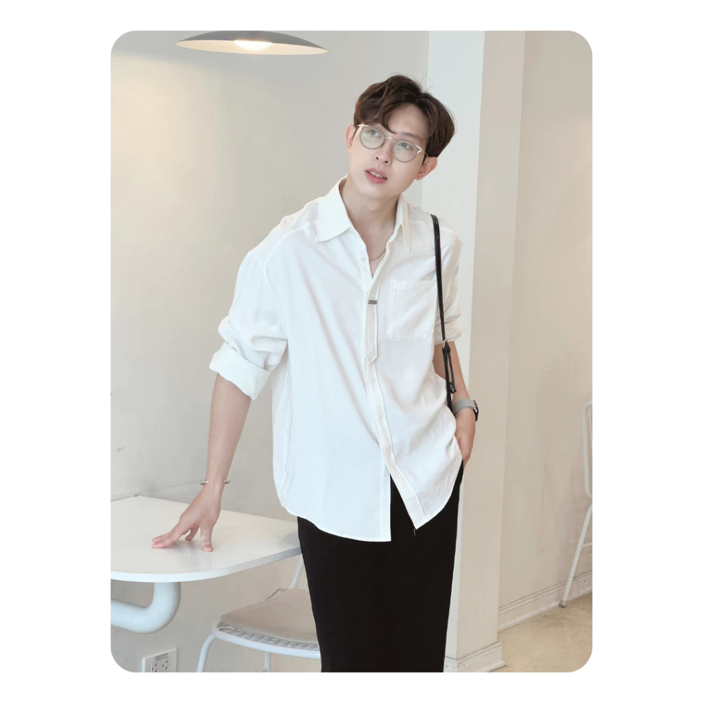 Áo Sơ Mi Nam Dài Tay Chất Chéo Hàn Quốc Form Rộng Đẹp Màu Đen Trắng Size M-2XL Thời Trang Halley A40