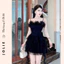 Đầm Hai Dây Xòe Bồng Phối Ren Lưới Dự Tiệc