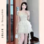 Đầm Hai Dây Xòe Bồng Phối Ren Lưới Dự Tiệc