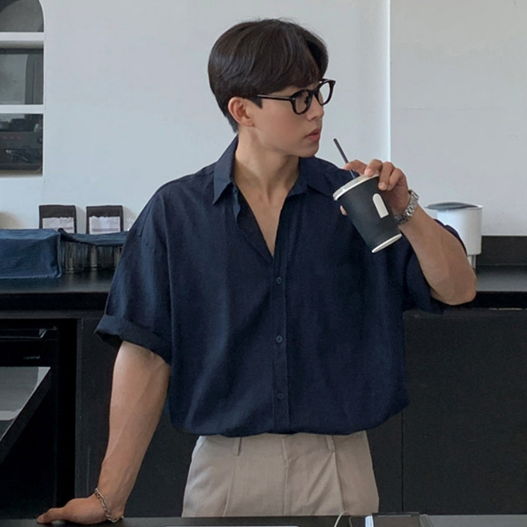 Áo Sơ Mi Nam Linen Cộc Tay Đi Biển Cổ Bẻ Thời Trang Thoáng Mát Mùa Hè Halley A42