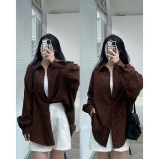 Áo Sơ Mi Chất Xốp Kẻ Cúc Cài Tay Lỡ Form Rộng Dáng Ngắn Nam Nữ