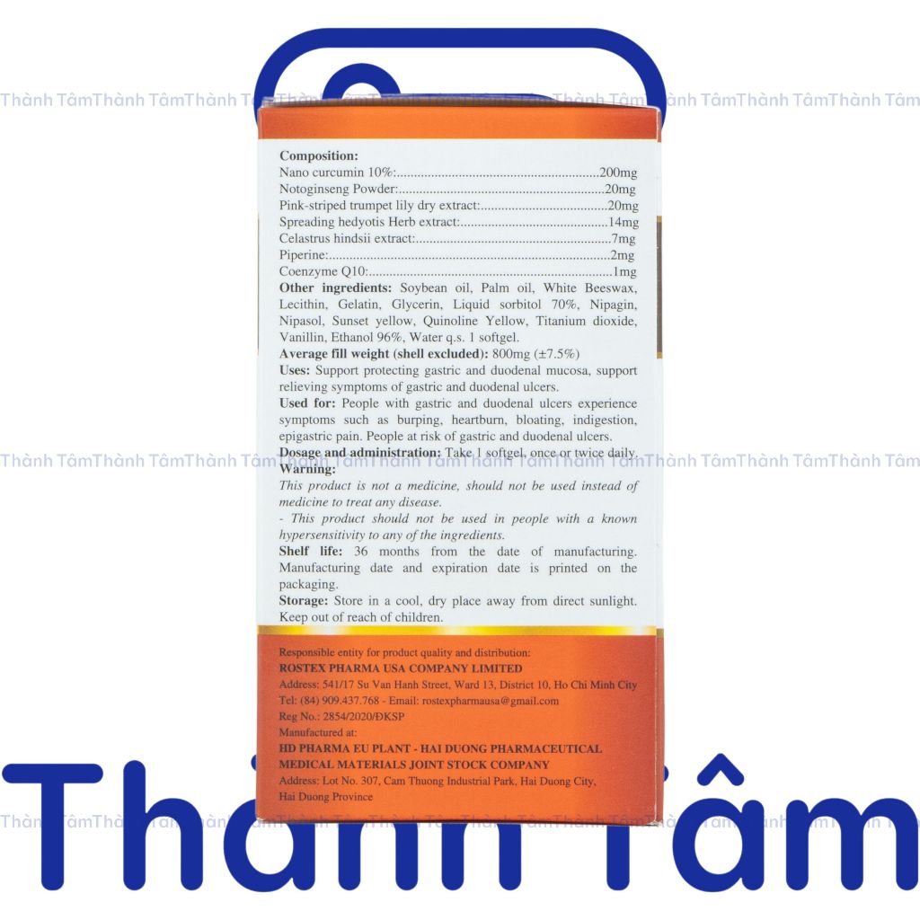 (Chai) Viên uống NGHỆ NANO CURCUMIN TEX 30V giảm viêm loét dạ dày tá tràng, đầy hơi, khó tiêu