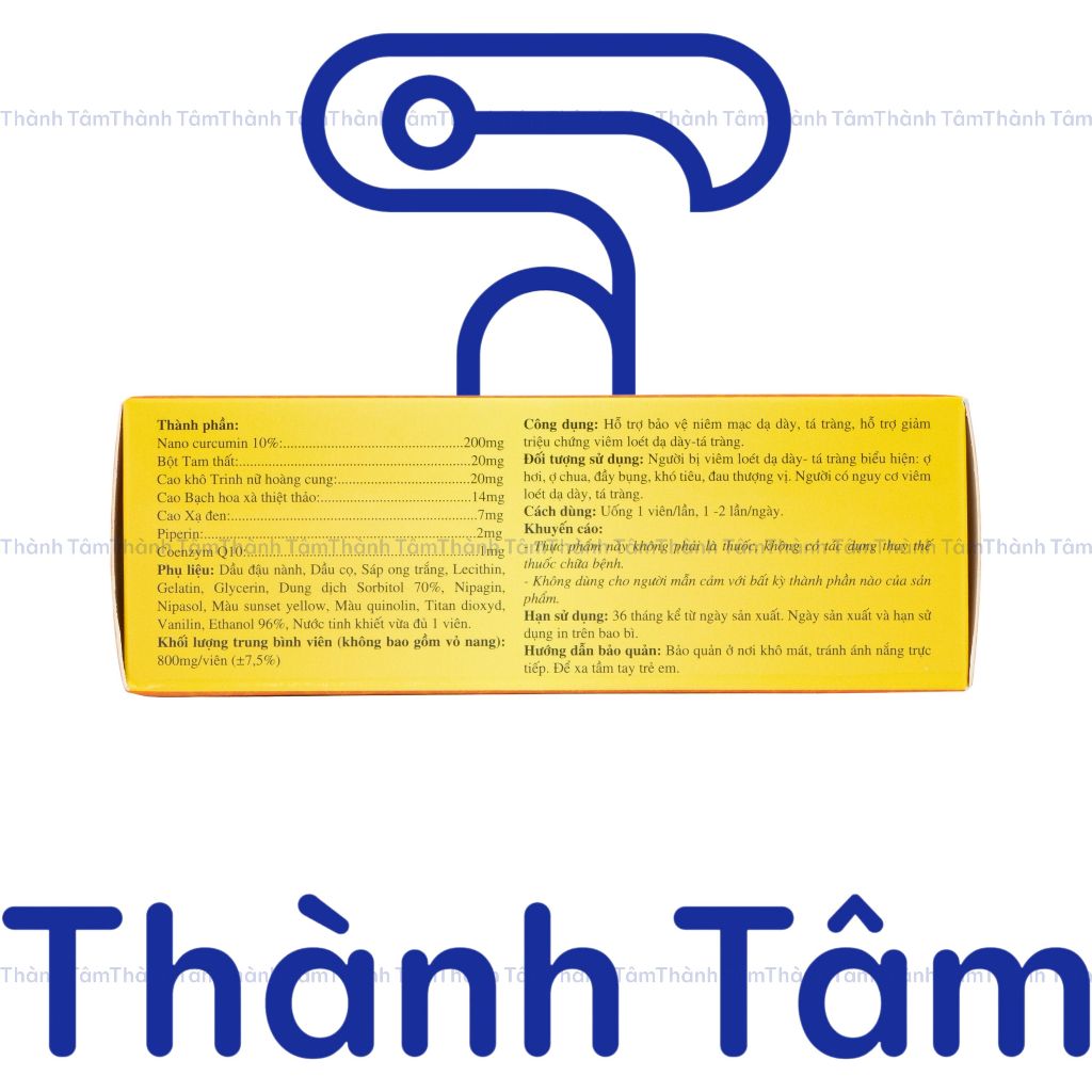 (VỈ) Viên uống dạ dày NGHÊ NANO CURCUMIN TEX bột tam thất, cao xạ đen, giảm viêm loét dạ dày tá tràng, đầy hơi - 30v