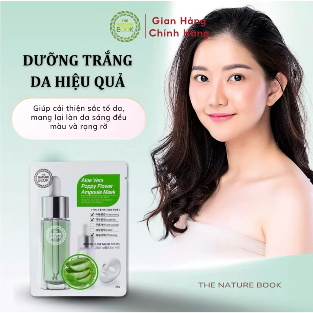 1 Miếng Mặt Nạ Dưỡng Trắng Da Lô Hội The Nature Book 25g Làm Dịu, Cấp Ẩm Sâu, Thuần Chay Lành Tính