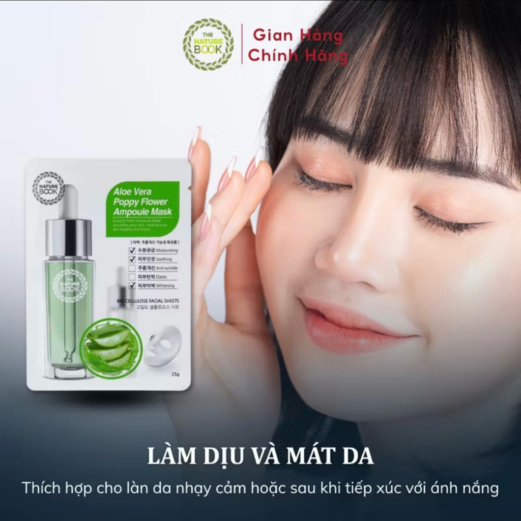 1 Miếng Mặt Nạ Dưỡng Trắng Da Lô Hội The Nature Book 25g Làm Dịu, Cấp Ẩm Sâu, Thuần Chay Lành Tính