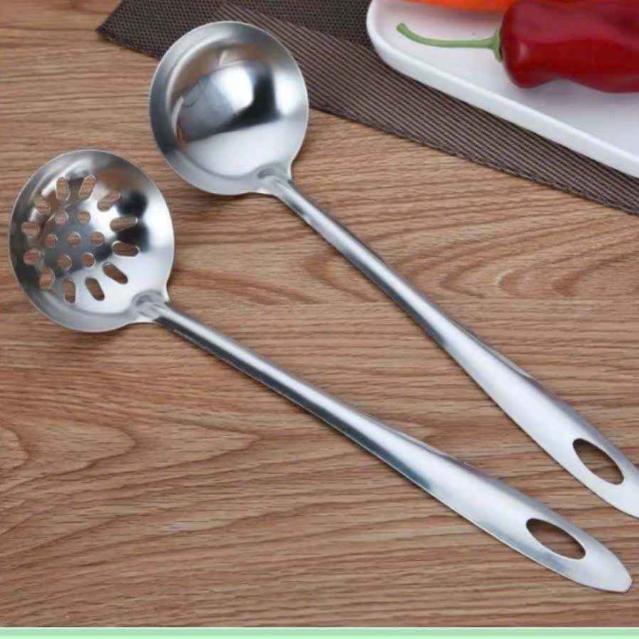 Muỗng múc canh inox cao cấp, set 2 vá múc canh, có thủng và không thủng ...