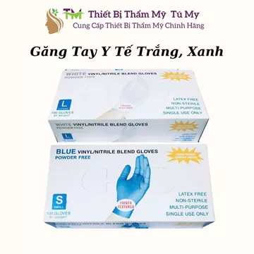 (Hộp 100 Chiếc) Găng Tay Cao Su Y Tế, Găng Tay Y Tế Không Bột Nitrile Trắng, Xanh, Đen Dùng Cho Phòng Khám,Spa Thẩm Mỹ