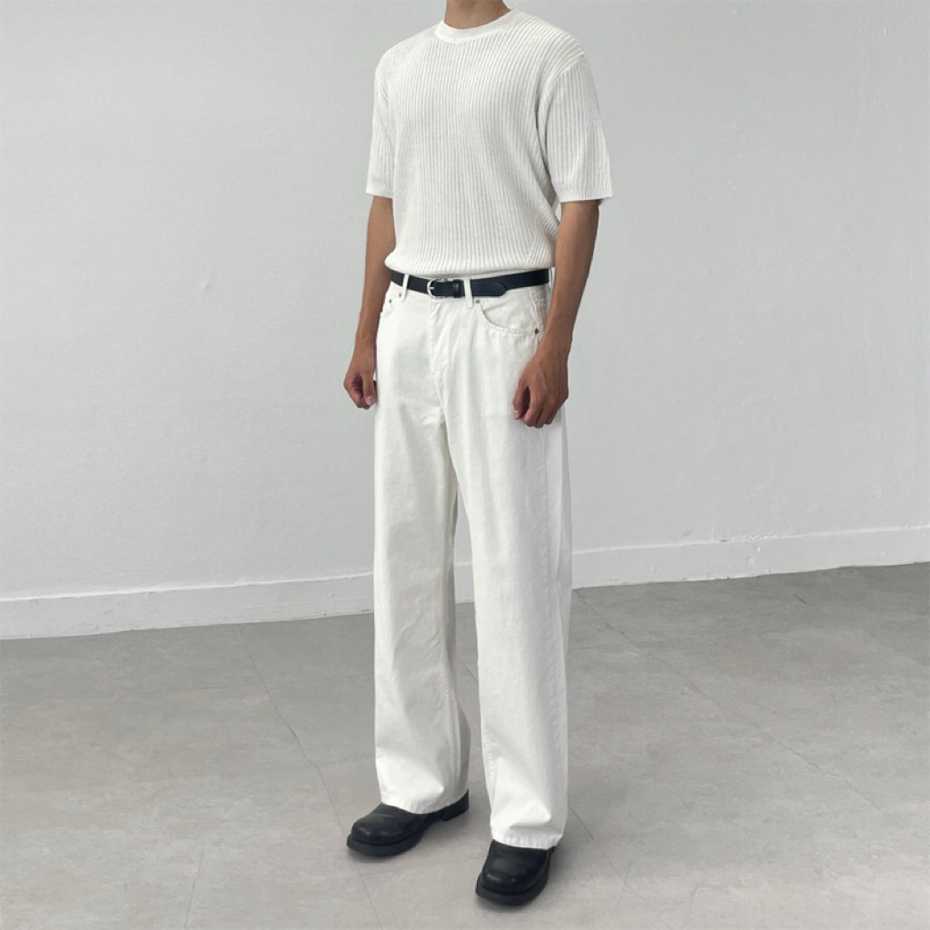 Quần Kaki  trắng nam ống đứng form rộng | Quần dài denim trắng basic phong cách Hàn Quốc