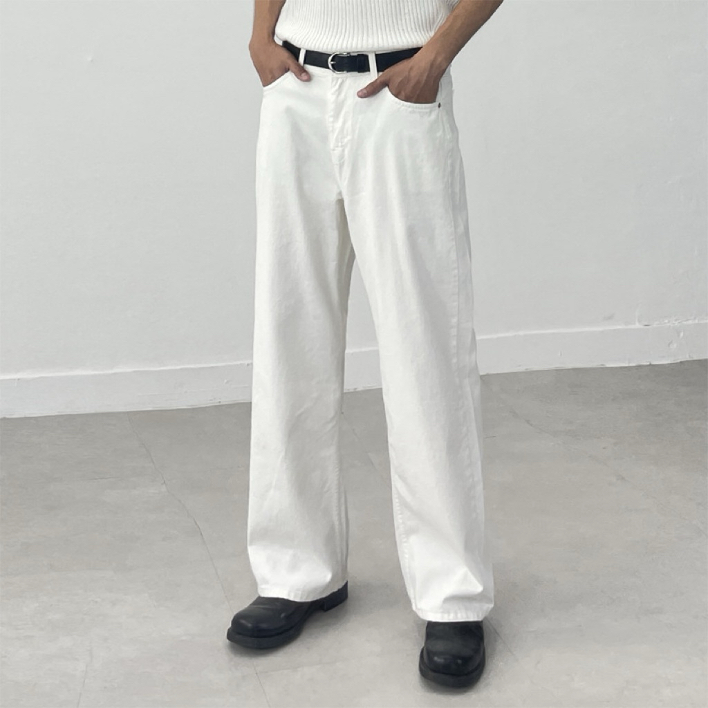 Quần Kaki  trắng nam ống đứng form rộng | Quần dài denim trắng basic phong cách Hàn Quốc