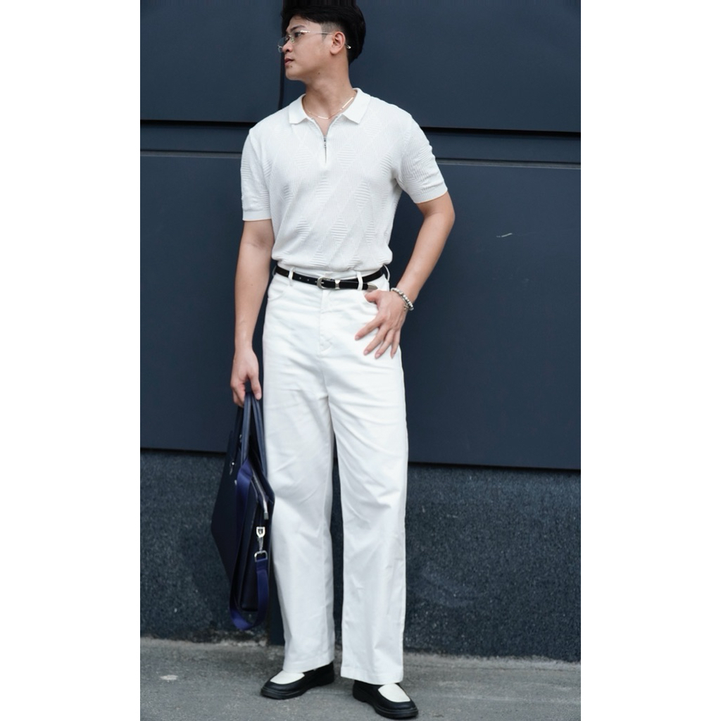 Quần Kaki  trắng nam ống đứng form rộng | Quần dài denim trắng basic phong cách Hàn Quốc