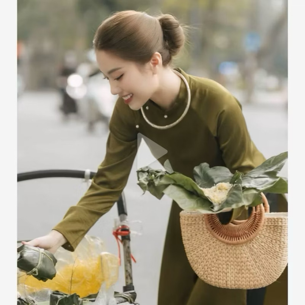 Túi cói lục bình vintage đính hoa ruy băng hàng loại 1