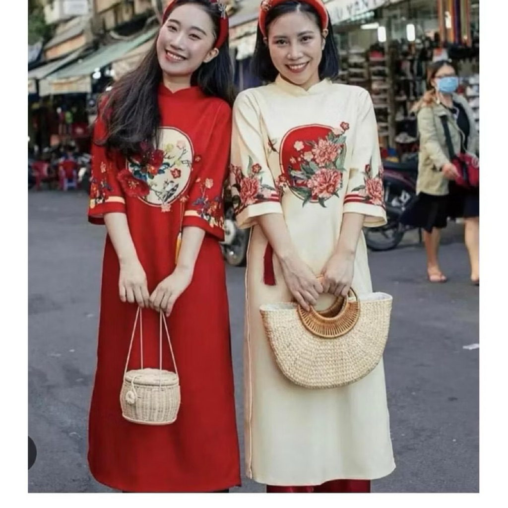 Túi cói lục bình vintage đính hoa ruy băng hàng loại 1