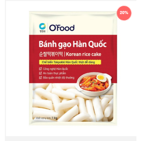 Bánh gạo Hàn Quốc O'Food 1kg, 100% làm từ gạo cao cấp, dẻo, dai, thơm, ngon