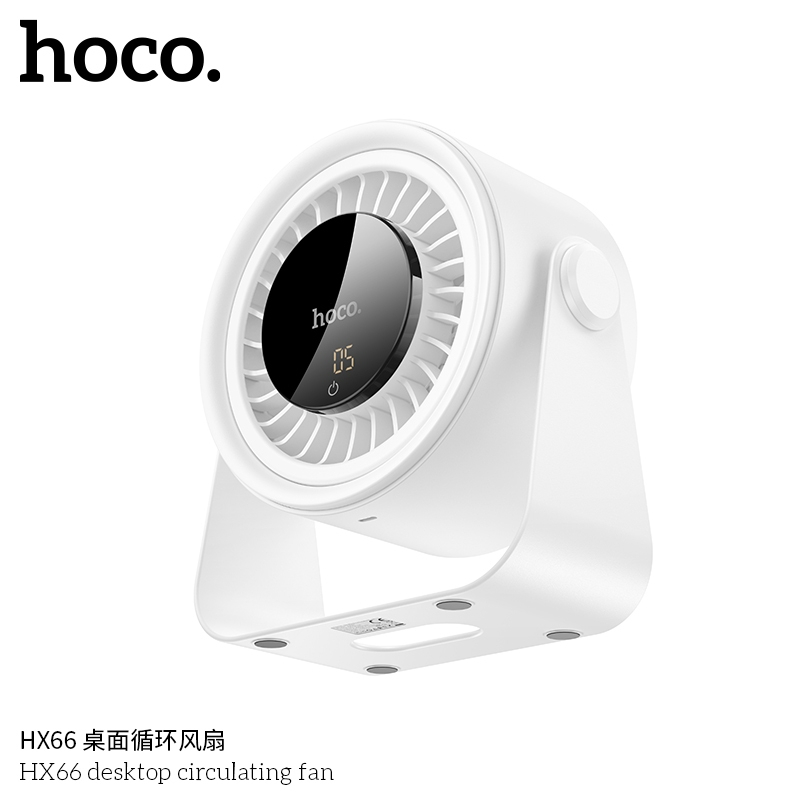 Quạt tích điện Hoco HX66 để bàn, treo tường có 5 tốc độ gió nhỏ màn hình led cảm ứng hiện thị pin
