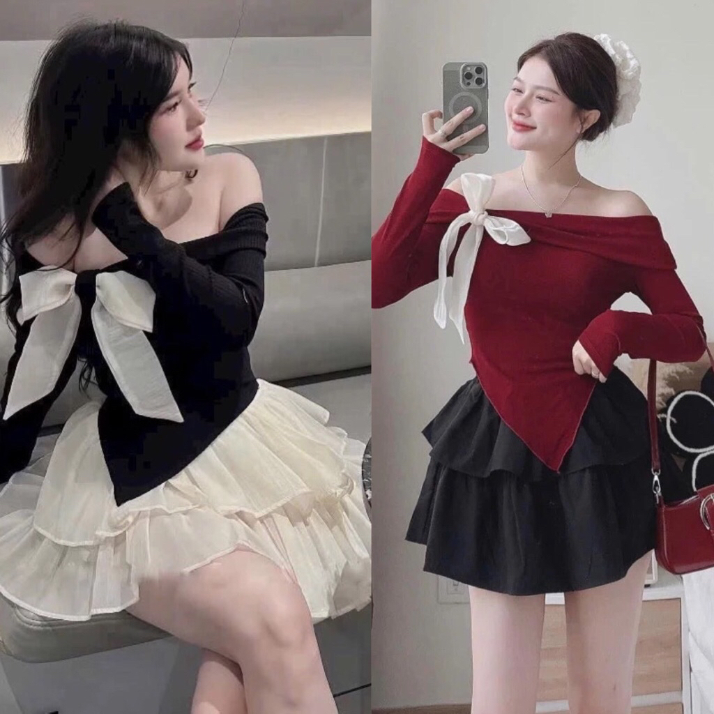 Set váy nữ áo trễ vai - váy voan hai tầng bồng bềnh đi du lịch đi chơi ...