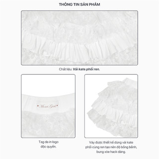 Chân váy nữ MONÁ nhún bèo nhiều tầng vải kate phối ren hoạ tiết thêu hoa - SORA SKIRT