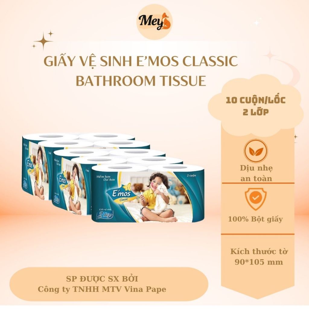 Giấy Vệ Sinh Emos Classic Bathroom Tissue Lốc 10 cuộn 2 Lơp Mềm Mịn ...