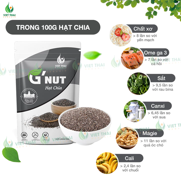 Hạt Chia G'Nut Đầy Đủ Hoá Đơn VAT - Hạt Chia Đen Chính Hãng Ăn Kiêng Detox 500G Việt Thái Organic – 2