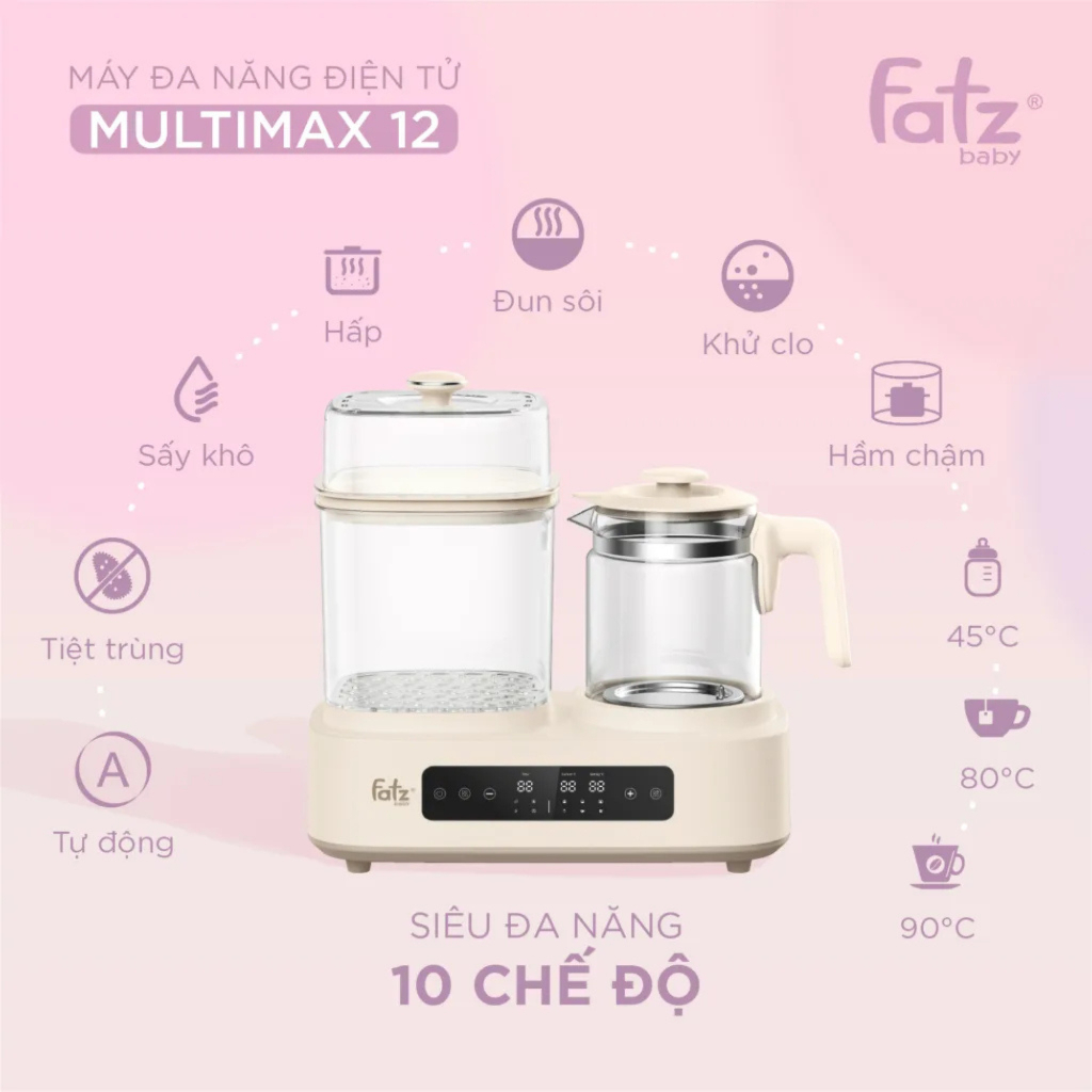 Máy Tiệt Trùng Sấy Khô, Hâm Sữa Và Đun Nước Pha Sữa Fatz Baby Multimax 12 FB9503KB Bảo Hành 12 Tháng