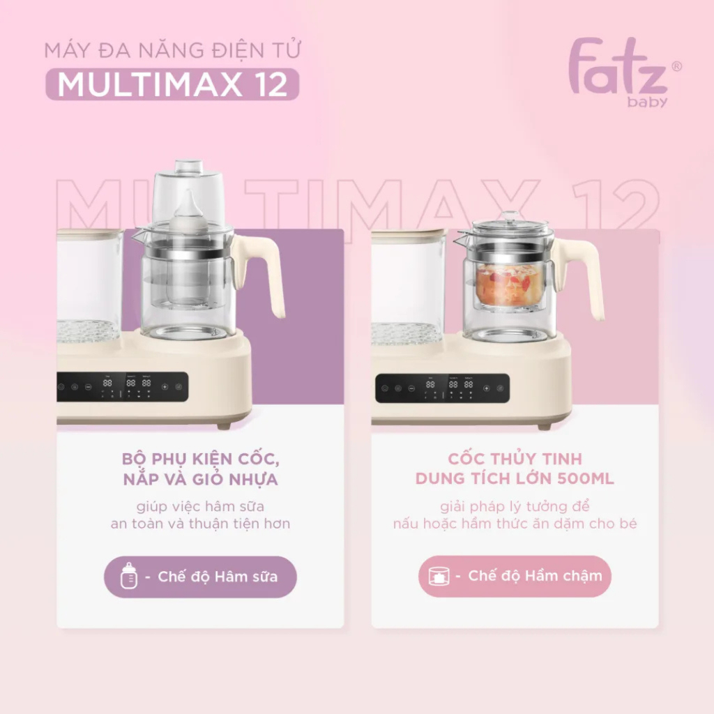 Máy Tiệt Trùng Sấy Khô, Hâm Sữa Và Đun Nước Pha Sữa Fatz Baby Multimax 12 FB9503KB Bảo Hành 12 Tháng