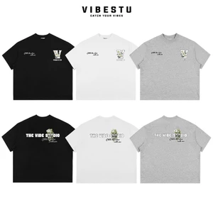 Áo Thun Local Brand VIBESTU " Cúc Trắng Chữ V " Form Big Boxy Unisex 250Gsm Cotton