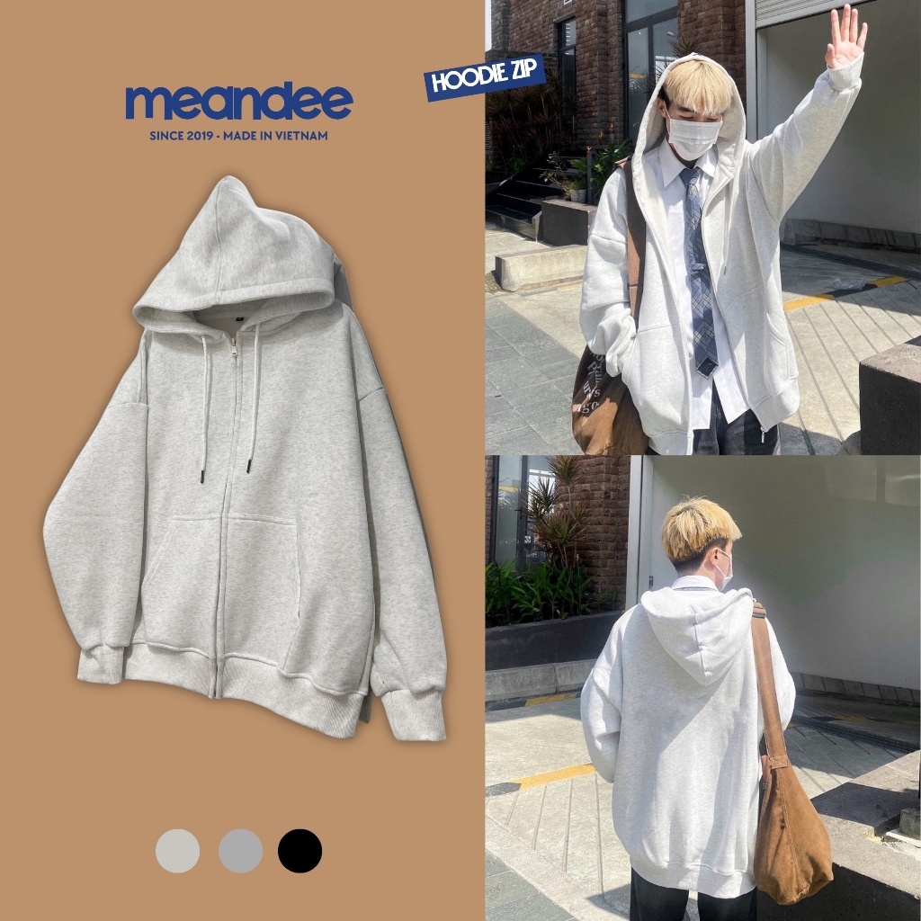 Áo khoác hoodie zip MEANSTORE áo khoác nỉ nam nữ loại nỉ chân cua, da cá, bông form rộng vải dày dặn màu đen xám tiêu