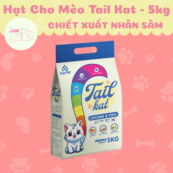 [Tặng 5 Lon Pate 400G] Thức Ăn Hạt Tail Kat Cho Mèo Mọi Lứa Tuổi Vị Gà & Cá Hồi - Bao 5kg Tặng 5 Lon