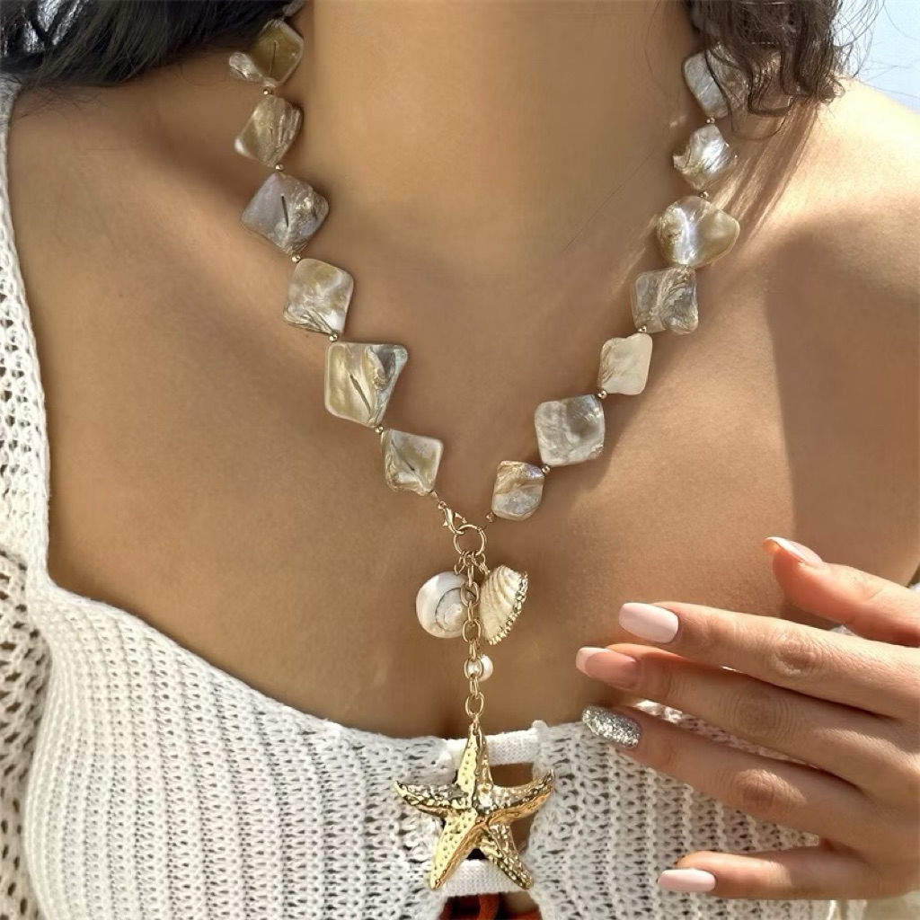 HOẢ TỐC Vòng Cổ Sao Biển Sea QUEMEO Dây Chuyền Ốc Xà Cừ Đi Biển