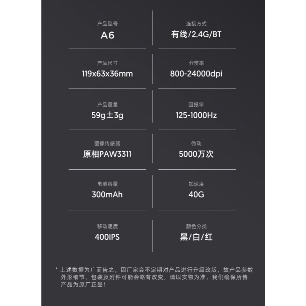 Chuột gaming không dây Ziyou FreeWolf A6 | 3 mode kết nối | Paw 3311 chuyên game | 24k dpi | BigBuy360 - bigbuy360.vn