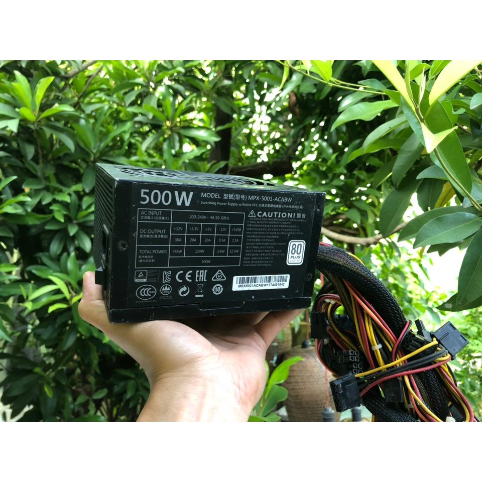 Bộ nguồn máy tính Công suất thực COOLER MASTER 500 W có 2 nguồn phụ 8 Pin cắm Card VGA