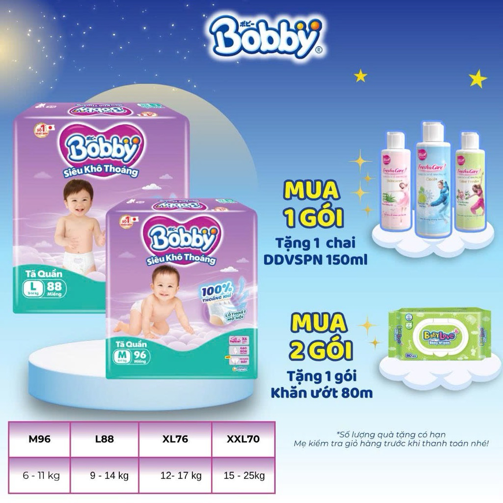 [TẶNG DDVS] Bỉm Quần Bobby Ultra+ Siêu Thấm Size M96/ L88/ XL76/ XXL70 ...