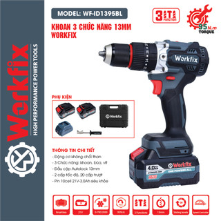 Máy Khoan Pin 3 Chức Năng Workfix WF-ID1395BL – 13mm – 95Nm – Pin 21V 4.0Ah – Không Chổi Than