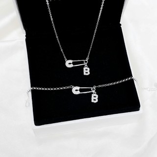 Dây chuyền bạc nam nữ LAMY mặt khóa ghim băng chữ cái đính đá Safety Pin Pendant 6468