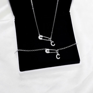 Dây chuyền bạc nam nữ LAMY mặt khóa ghim băng chữ cái đính đá Safety Pin Pendant 6468