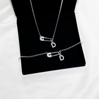 Dây chuyền bạc nam nữ LAMY mặt khóa ghim băng chữ cái đính đá Safety Pin Pendant 6468