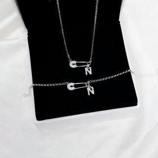 Dây chuyền bạc nam nữ LAMY mặt khóa ghim băng chữ cái đính đá Safety Pin Pendant 6468