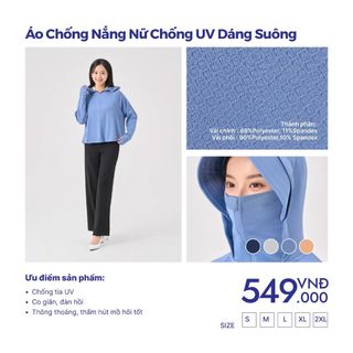 Áo khoác chống nắng nữ YODY cản tia UV UPF > 50, dáng suông trẻ trung, thoải mái ACN7004
