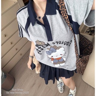 Set áo polo form rộng in hình lớn phối chân váy nhún bèo xòe đính gấu xinh nhẹ nhàng cho nàng đi chơi – BaoTrang.clothes