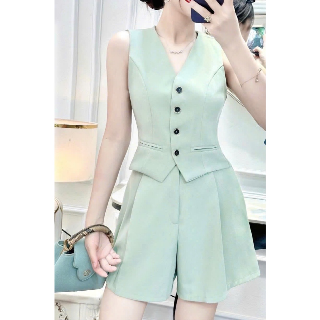 Set Nữ GILE NGẮN Full Áo LÓT LỤA Thân Trước Kèm Quần GÀI NÚT Cực Đẹp NEWTREND