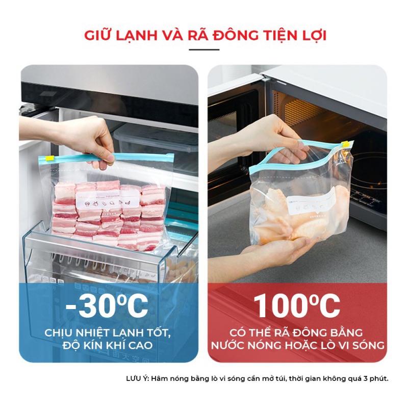 Combo 10-20 Túi Zip Đựng Thực Phẩm V3, Bảo Quản Thức Ăn Có Khóa Kéo, Có Ô Ghi Chú Ghi Tên - Ngày Mua (Dùng nhiều lần)