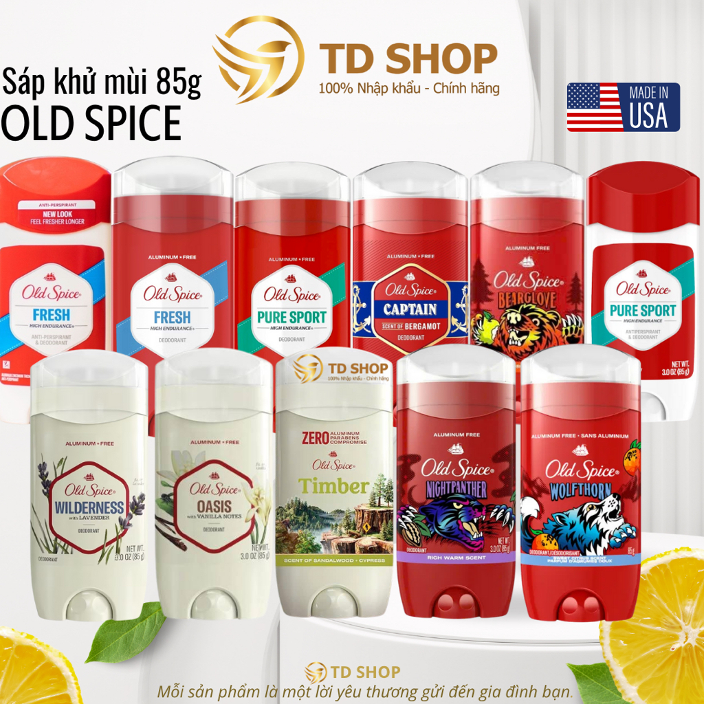 Sáp khử mùi toàn thân hiệu quả 24h OLD SPICE sáp xanh hương thể thao năng động 85g nhập khẩu Mỹ - TD Shop
