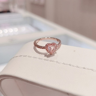Nhẫn bạc nữ LAMY Pink Heart Stone Ring 8042 - Bạc cao cấp S925 ALE
