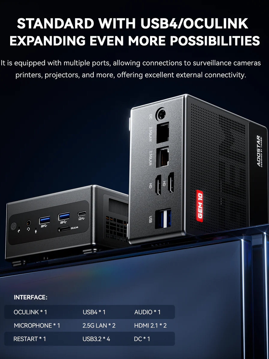 Mini PC AOOSTAR GEM10 | AMD Ryzen 7 7840HS | RAM LPDDR5 32GB | 3