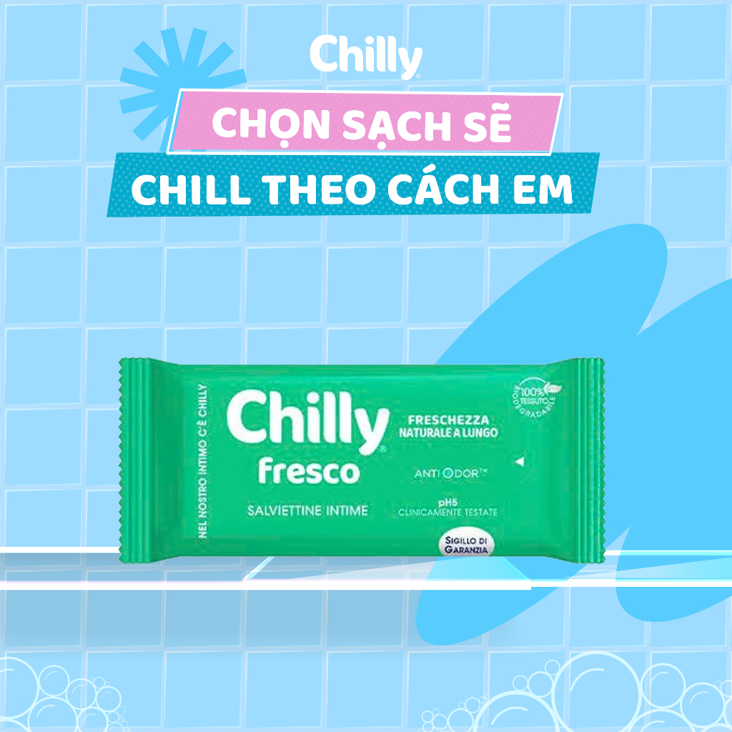 (SẠCH MÁT MỌI NƠI) Khăn lau phụ khoa Chilly Fresco gói 12 tờ sạch thoáng mát mọi lúc, mọi nơi
