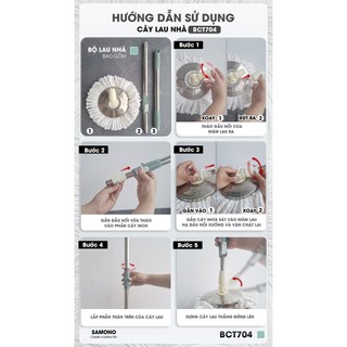 Samono Bộ thùng lau nhà thông minh hai bánh xe 1 ngăn Bonbox BCT704 kèm cây lau tự vắt xoay 360 độ, tiện lợi, siêu sạch