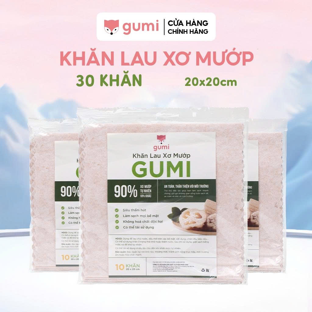 [TÚI 10 KHĂN]  Khăn Lau Xơ Mướp Đa Năng GUMI. Thấm hút tốt, tách dầu, làm sạch bếp, tất cả bề mặt.