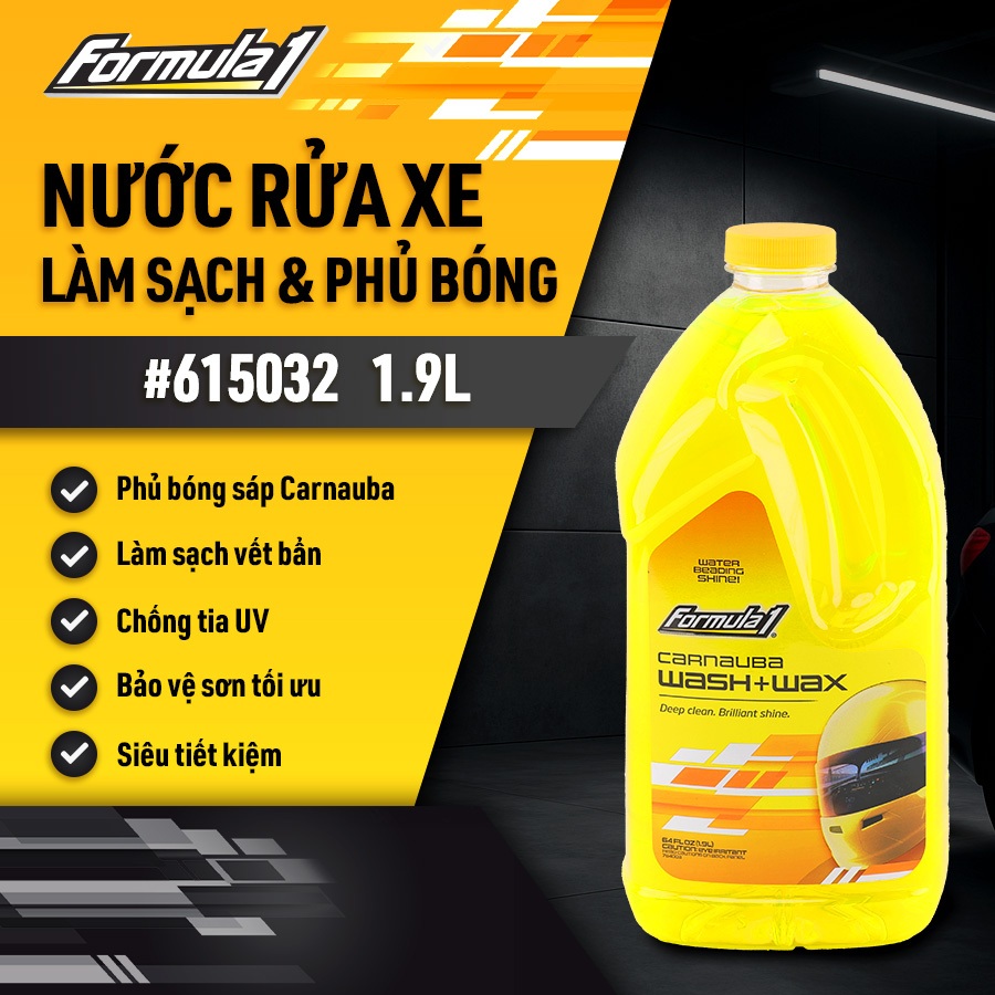 Nước Rửa Xe Phủ Bóng Carnauba Wax FORMULA 1 615032 1.9L Đậm Đặc Sáng Bóng Cho Nhiều Dòng Xe Ô Tô Xe Tải Xe Máy