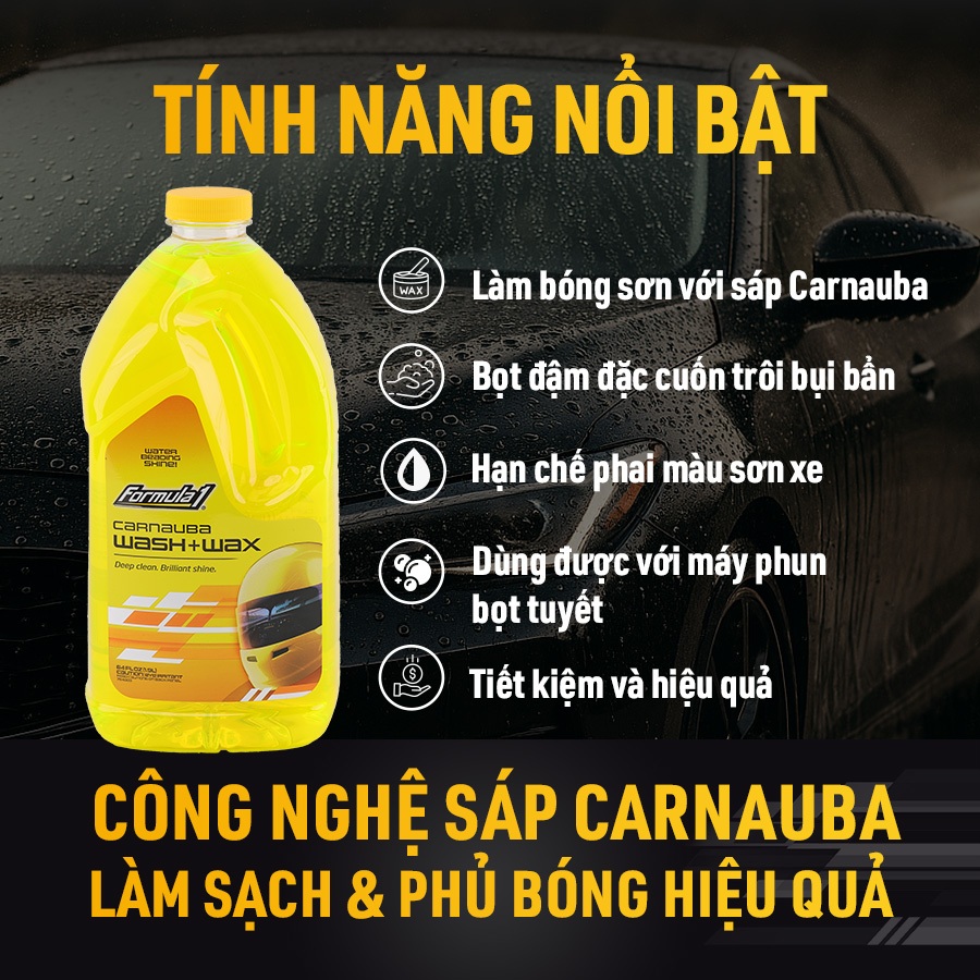 Nước Rửa Xe Phủ Bóng Carnauba Wax FORMULA 1 615032 1.9L Đậm Đặc Sáng Bóng Cho Nhiều Dòng Xe Ô Tô Xe Tải Xe Máy