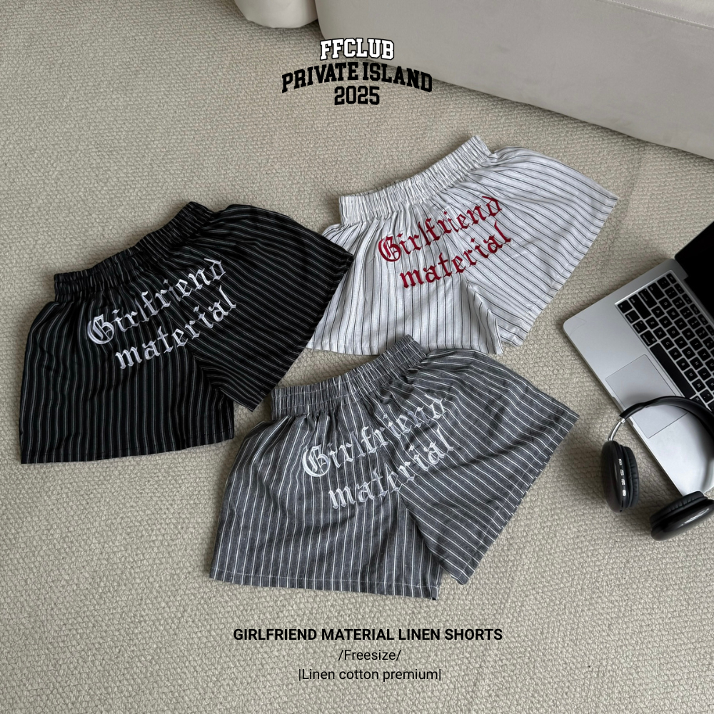 QUẦN SHORT LINEN LOGO THÊU GIRL FRIEND KẺ SỌC FFCLUB MIX